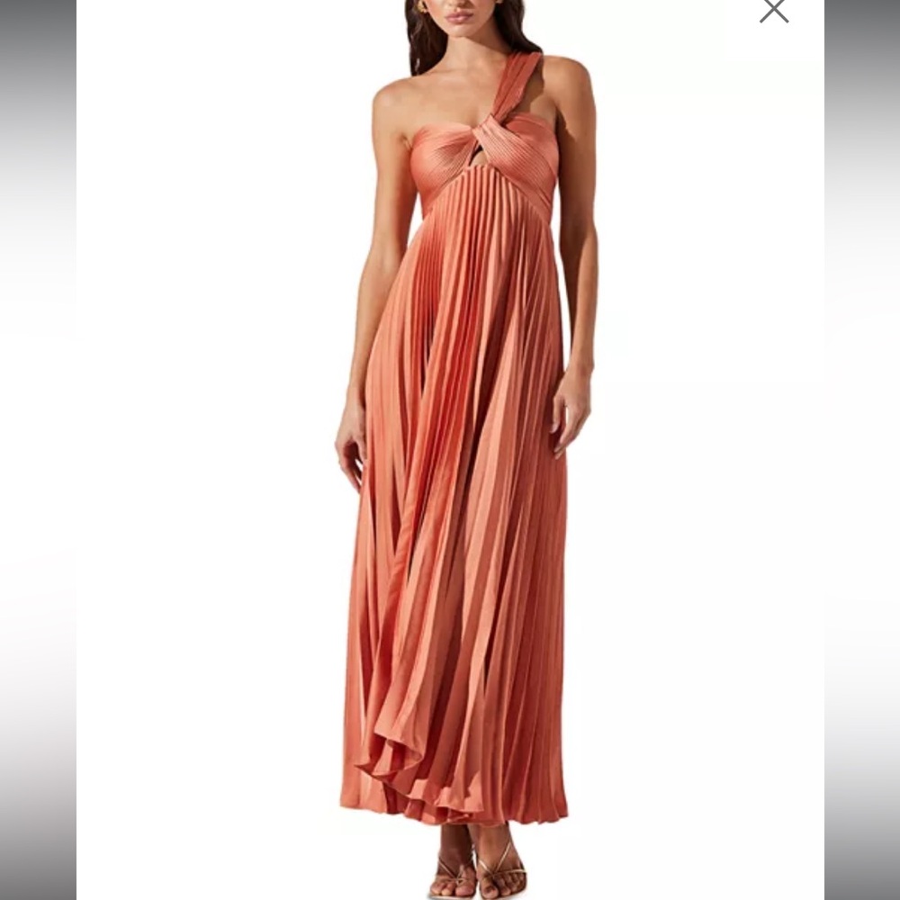 Orange ASTR the Label pleated wedding guest dress